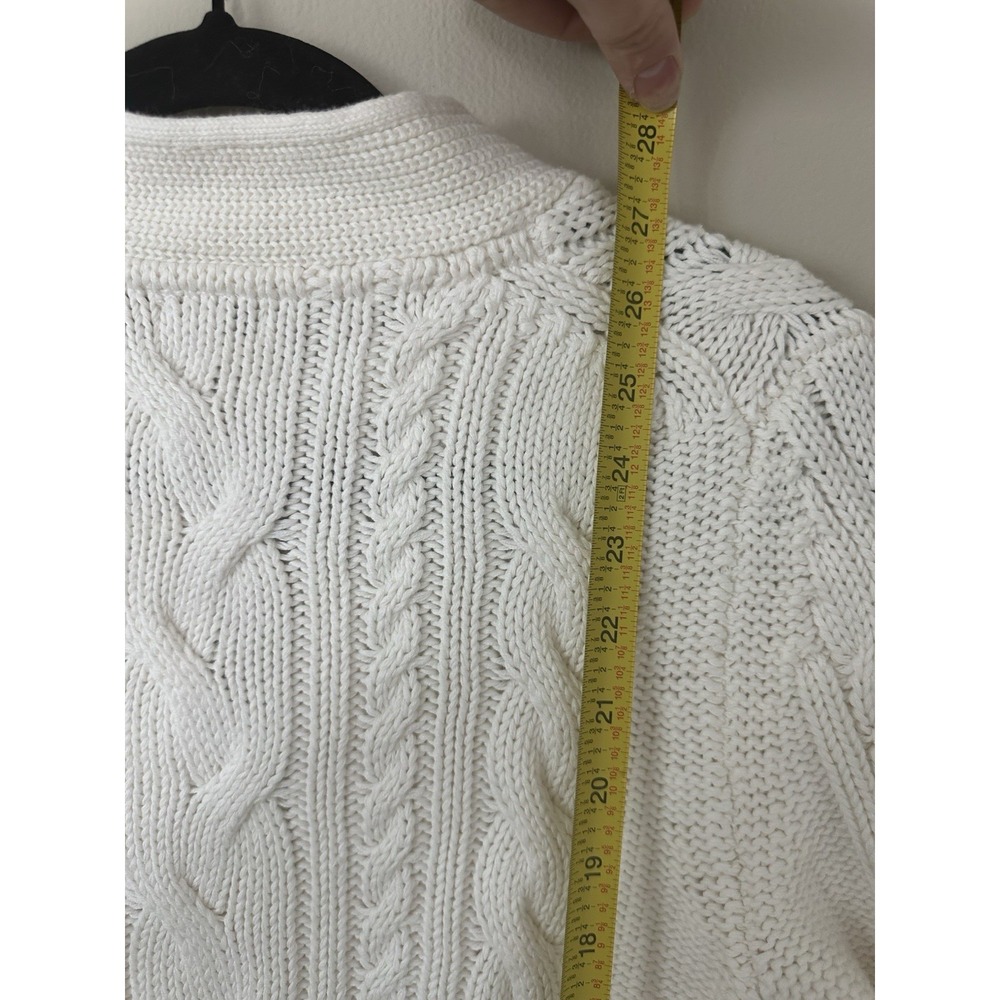 VTG LL Bean Heavy Cable Knit Nordic 100% Cotton Cable Knit Cardigan White - Picture 14 of 15